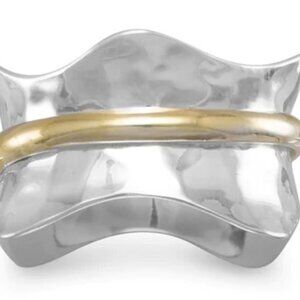 Sterling Silver & Brass Wavy  Spinner Ring  Sz 7